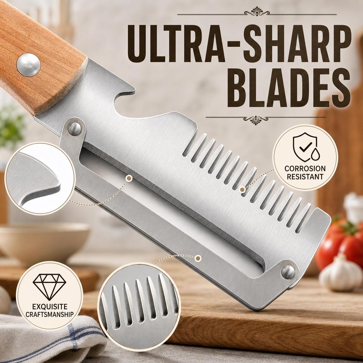 3Pcs Multifunctional vegetable peeler 2026 New 3 in 1 Stainless Steel Blade Wooden Handle Bottle Opener Kitchen Tool For Veggie Fruit