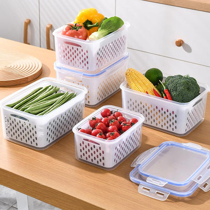 3 PCS Fruit Storage Containers for Fridge Food Berry Storage Container Set with Removable Strainer Lid Berries Container for Fridge BPA-Free Plastic Crisper for Long-Term Freshness
