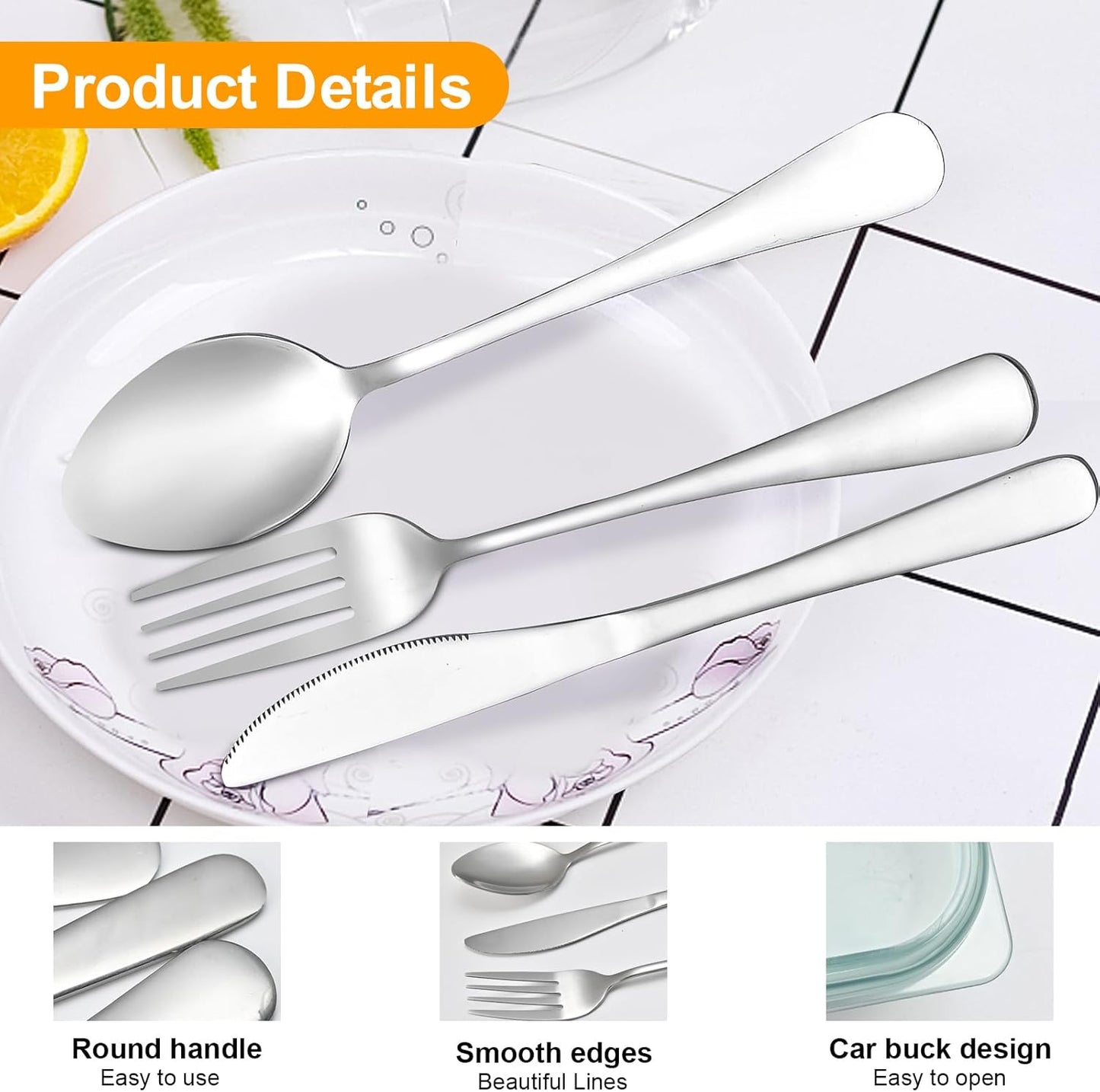 Reusable Travel Utensils with Case, 4pcs Portable Cutlery Set, Knives Fork and Spoon Set for Lunch Box, Portable Silverware Set for Travel Camping Picnic Hiking Office
