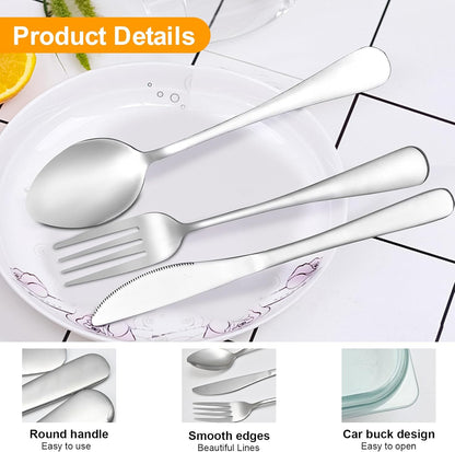 Reusable Travel Utensils with Case, 4pcs Portable Cutlery Set, Knives Fork and Spoon Set for Lunch Box, Portable Silverware Set for Travel Camping Picnic Hiking Office