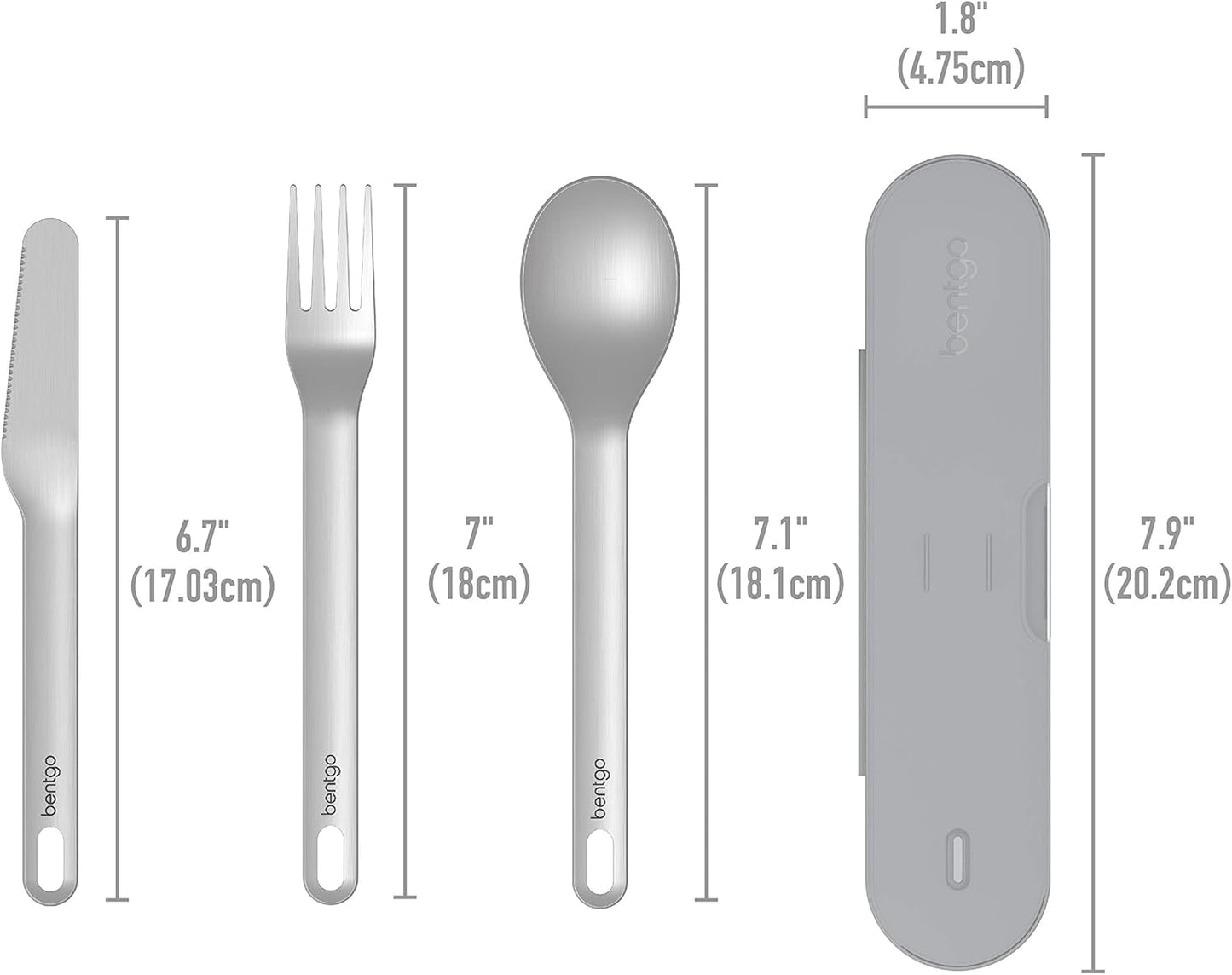 Bentgo Stainless Travel Utensil Set - Reusable 3-Piece Silverware Set with Carrying Case, High-Grade Premium Steel, BPA-Free Case, Eco-Friendly - Ideal for Travel, Camping, and Office Use (Gray)