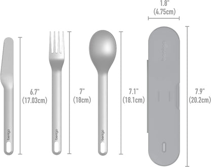 Bentgo Stainless Travel Utensil Set - Reusable 3-Piece Silverware Set with Carrying Case, High-Grade Premium Steel, BPA-Free Case, Eco-Friendly - Ideal for Travel, Camping, and Office Use (Gray)