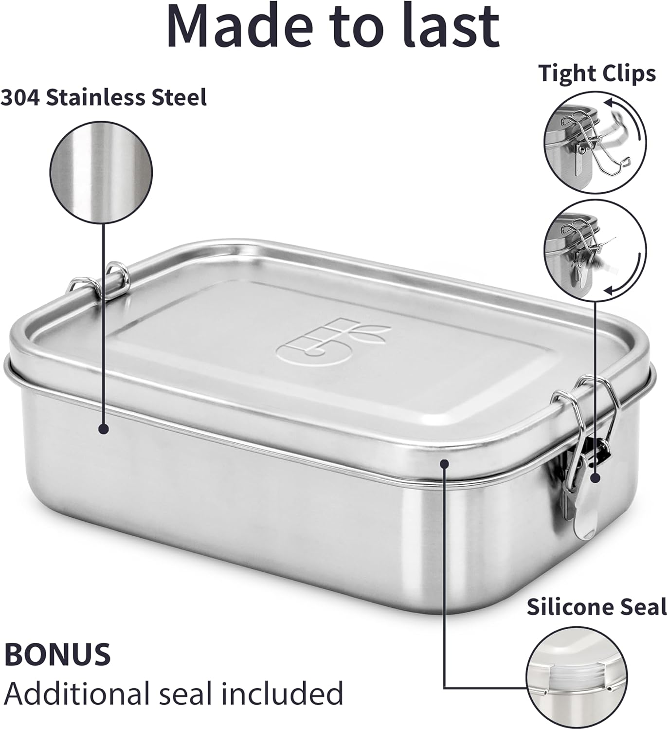 Bambaw Stainless Steel Bento Box 27 oz, Metal Lunch Box with Compartments, Leakproof Stainless Steel Lunch Container, BPA free Dishwasher Safe Metal Lunchbox