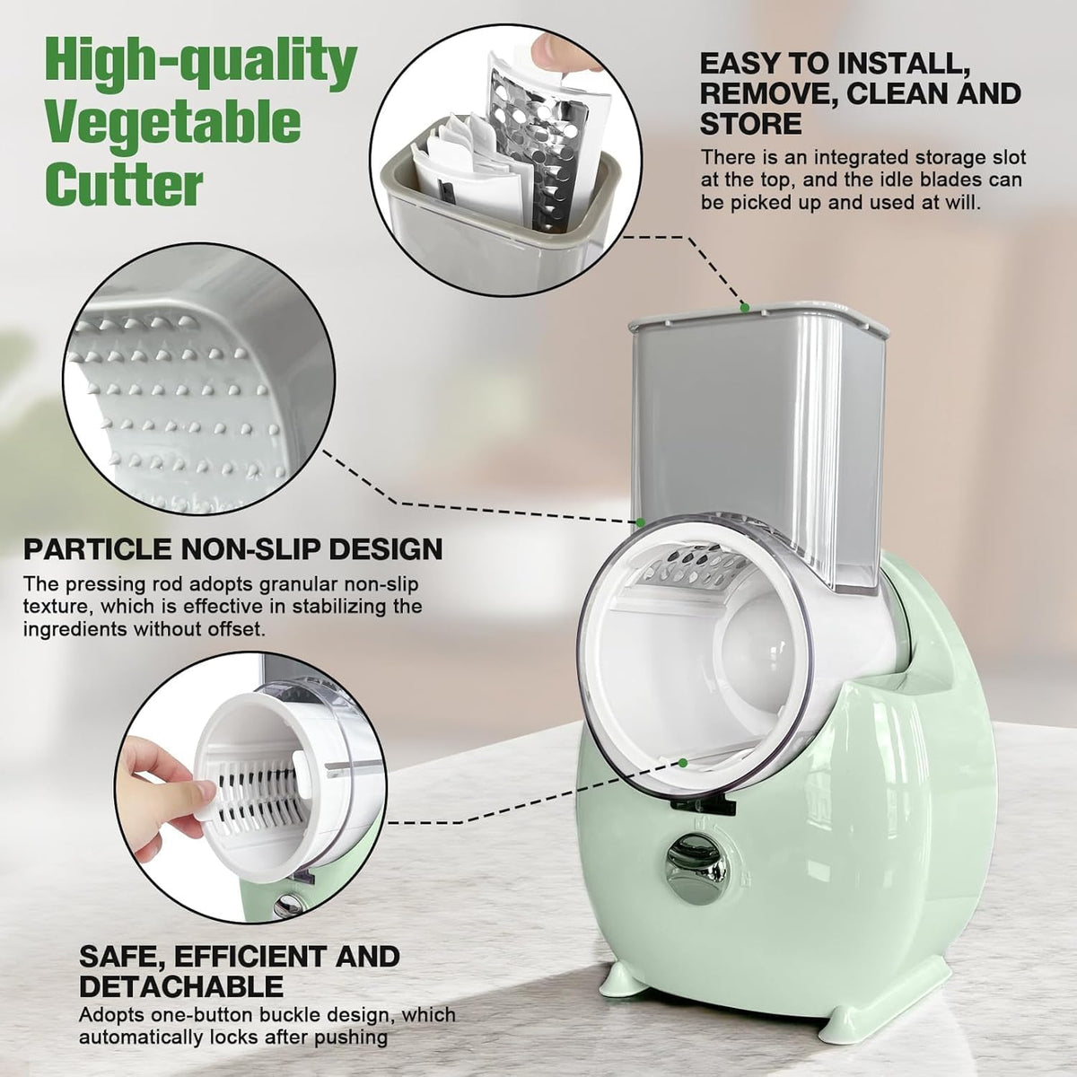 Electric Cheese Grater for Block Cheese - 3 in 1 Rotary Cheese Grater Electric Rotary Grater Salad Shooter Electric Slicer for Cheeses, Fruits, Vegetables and Nuts (Green)