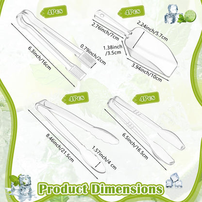 16 Pcs Plastic Ice Tongs and Scoops Set for Ice Bucket 6'' 8.5'' Clear Mini Kitchen Serving Tongs and Scoops for Buffet Freezer Coffee Sugar Bar Supplies Party Wedding BBQ Restaurant