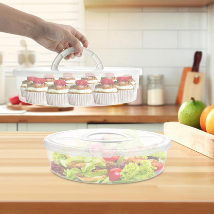 2 Pcs Clear Pie Containers With Lids and Handle, Round Plastic Pie Carrier Reusable Leftover Pizza Storage Container Box Double-Layer Food Tray with Cover for Cake Cookies Cheesecake Pastry