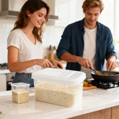 16lb Rice Storage Container and 3lb Storage Bin Set, Rice Container Airtight Grain Dispenser Kitchen Pantry Organizer Pet Dog Cat Food Container for Dry Food Cereal Grain