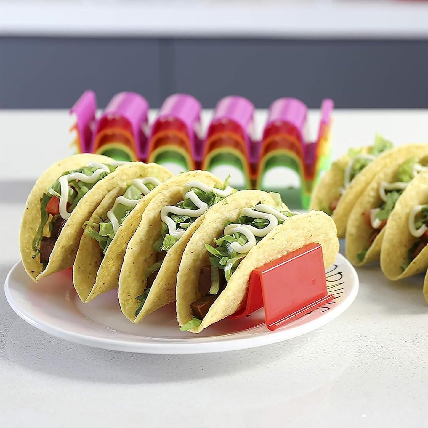 Taco Holder, 2Pcs Taco Plates Holder, Tacos Stands for 4 Tacos, Tacos Plates Rack Tray with Dividers