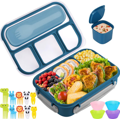 Yumuk Bento Box Adult, Lunch Box Containers for Adults Men Women, 5 Cup Bento with 4 Compartments &Spork &Sauce Box, Leak-Proof, Microwave/Dishwasher Safe(Beige)