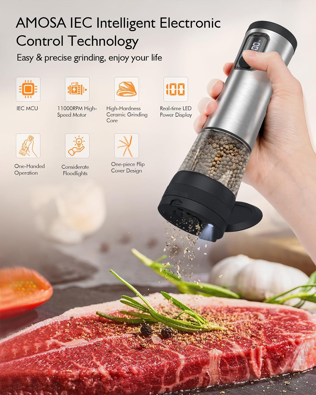 Electric Salt and Pepper Grinder Set, 2 in 1 Dual Bins USB Rechargeable