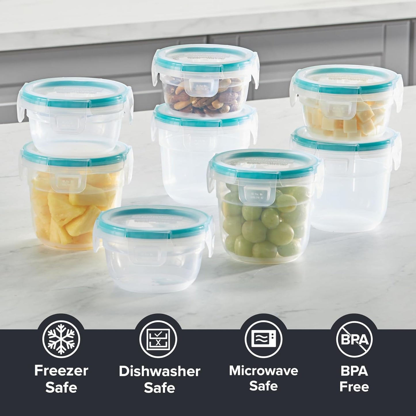 Snapware Plastic Total Solutions (5-Pack, 3 Cup) Food Storage Containers Set, Airtight & Leakproof Plastic Locking BPA-Free Lids Tupperware, Freezer Dishwasher Microwave Safe
