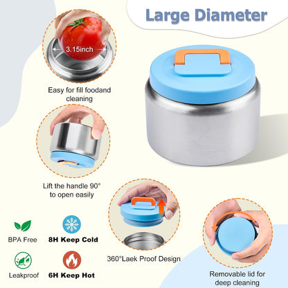 MAISON HUIS Bento Box for Kids with 8oz Soup Thermo, Leak-proof Lunch Food Containers with 5 Compartment, Insulated Lunch Bag & 17oz Stainless Steel Water Bottle for School, Trvael