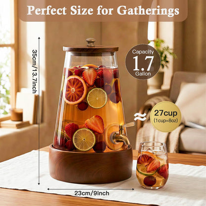 JOVGANK 1.7 Gallon Glass Drink Dispenser - Beverage Dispenser with Spigot
