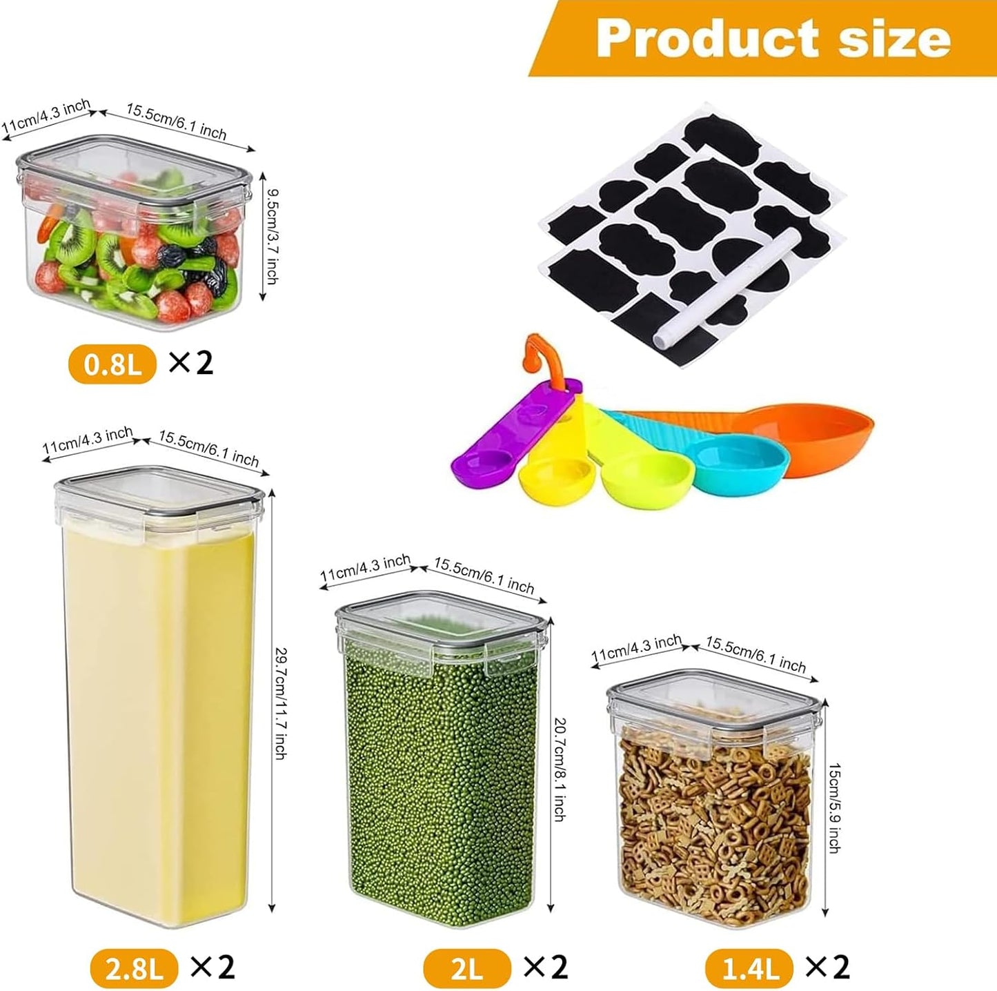 42pcs Airtight Containers, Clear Stackable Dry Food Storage | 42pk clear airtight containers with tight lids keep dry food fresh. Safe plastic, stackable for pantry kitchen storage