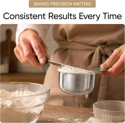 Color Up Measuring Cup Set, 8 Piece, Copper and Chrome Finish, Stainless Steel, Accurate for Wet & Dry Ingredients, Embossed Markings, Easy Pour Spouts, Dishwasher Safe, Kitchen Essential (Stainless)