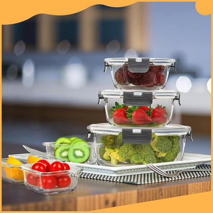 Skroam 15 Pack Glass Food Storage Containers with Lids Airtight, Glass Meal Prep Containers, Lunch Containers with Lids for Microwave, Oven, Freezer and Dishwasher Safe