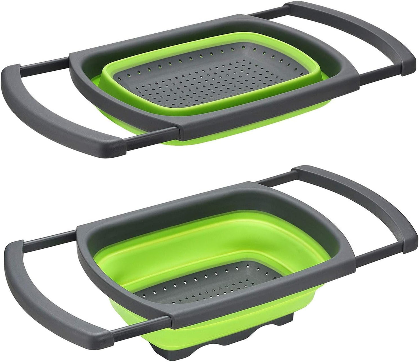 Collapsible Over-the-Sink Strainer - Expandable Colander with Extendable Handles, Space-Saving Kitchen Colander, Silicone Sink Strainer Basket, Adjustable Food Strainer, Dishwasher-Safe Colander
