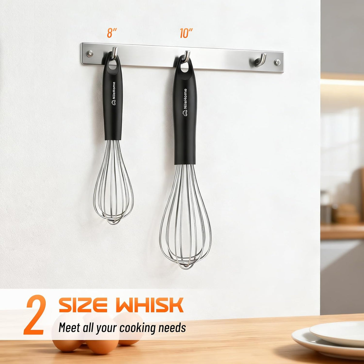 NileHome 3-Pack Stainless Steel Whisk Set, Kitchen Utensils for Cooking