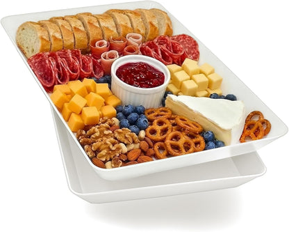 Serving Tray Platter, 4 Pack Food Tray for Veggie Fruit Snack Dessert Cookie Cheese, Food Trays for Party Supplies Display, Plastic Platters for Serving Food, Large White Trays, BPA Free