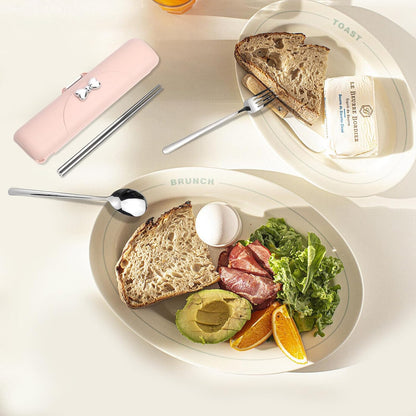 Travel Utensils with Case, Reusable Silverware Set for Lunch Box，Portable Cute Cutlery Set Adult, 18/8 Stainless Steel Spoon Fork Chopsticks for Work, Camping, Picnic, Dishwasher Safe（Pink）