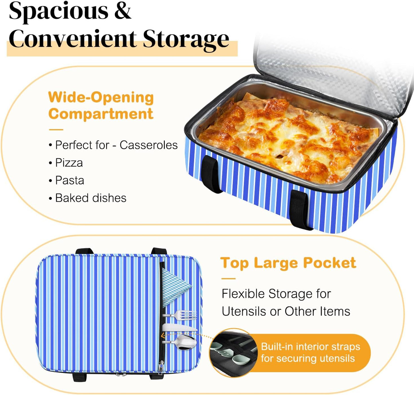 Coobiiya Insulated Casserole Carrier,Lasagna Lugger Tote Keeps Food Hot or Cold,Thermal Lunch Bag Warmer & Cooler Carrier Bag,Portable Tote Bag Fits 9" x 13" Baking Dish for Picnic and Cookout