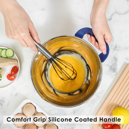 Rorence Stainless Steel Mixing Bowls: Stackable Mixing Bowl Set with Lids and Handles Non-slip Silicone Bottom Nesting Bowls for Kitchen Set of 3 - Black