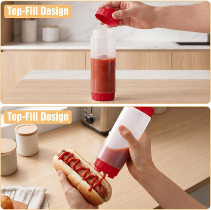 2 Pcs 16 oz Inverted Squeeze Bottles, Valve Condiment Dispenser (Black)