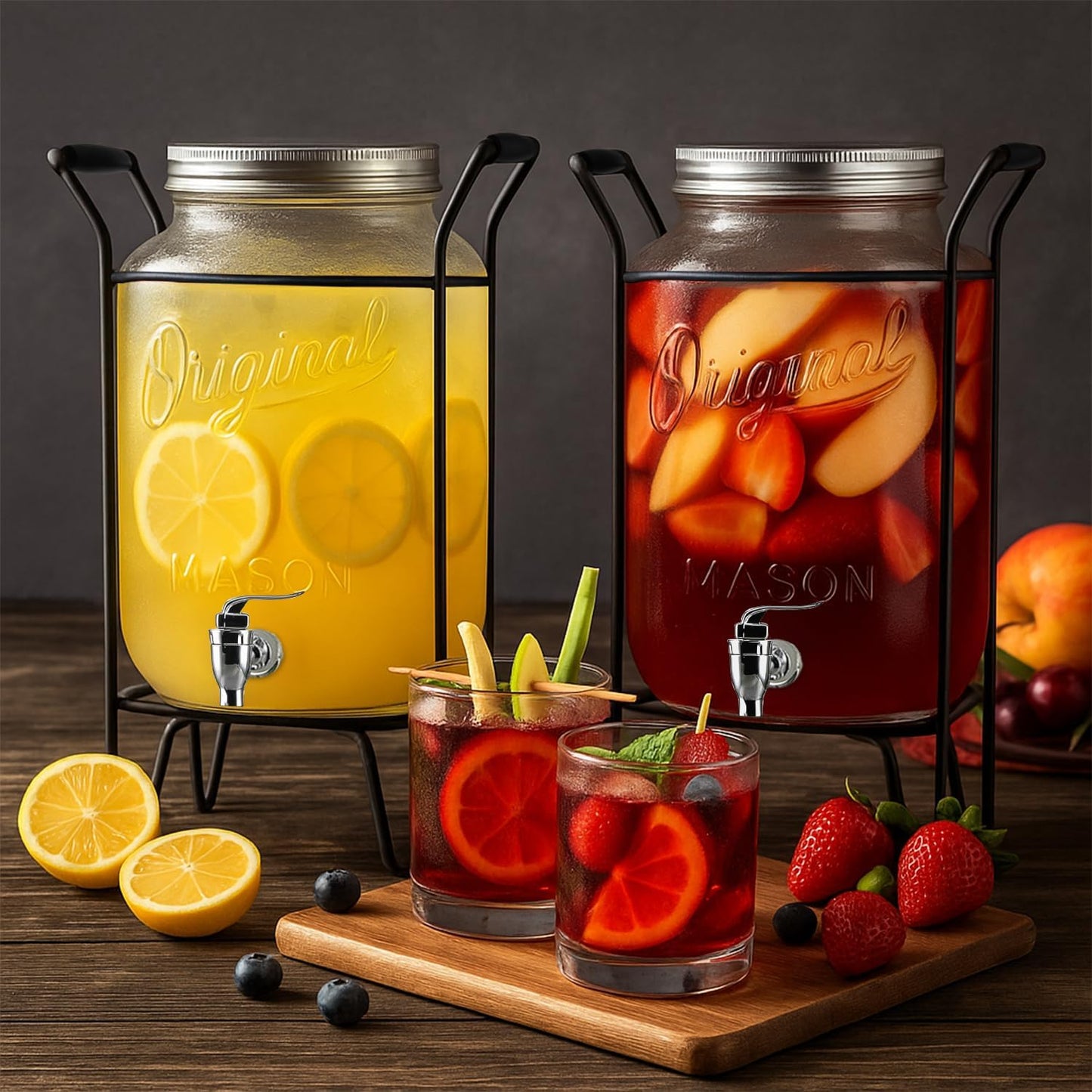 3 Gallon Classic Ice Cold Clear Glass Mason Jug Drink Beverage Dispenser Durable On Galvanized Stand With Leak Free Spigot-Easy Filling For Outdoor, Parties & Daily Use Lid