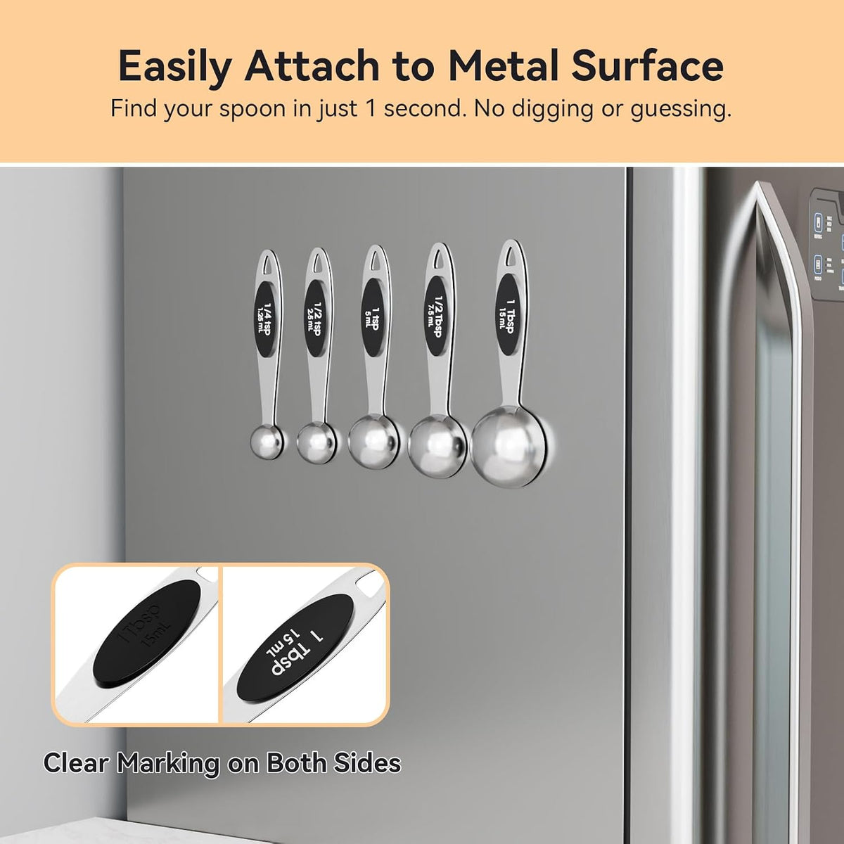 18/8(304) Stainless Steel Magnetic Measuring Spoon Set for Baking & Cooking