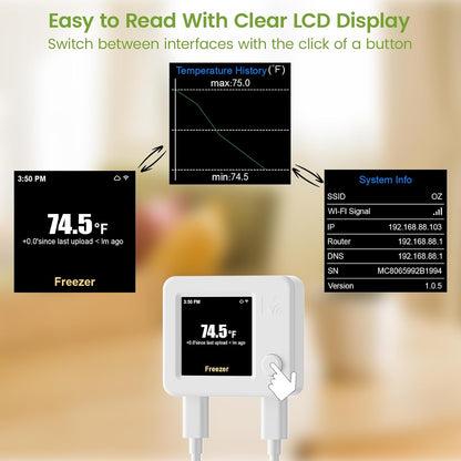 MOCREO WiFi Freezer Alarm Refrigerator Thermometer, App & Email Alerts