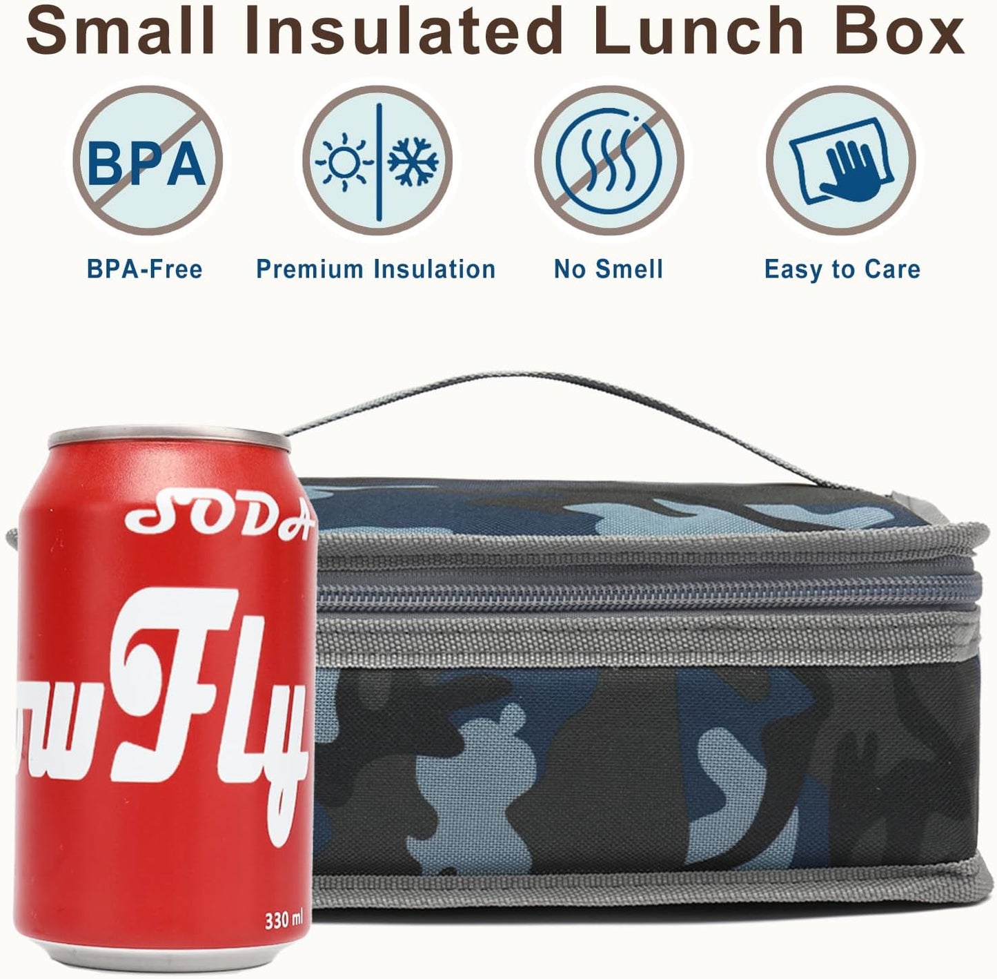 FlowFly Small Insulated Lunch box Portable Soft Bag Mini Cooler Thermal Meal Tote Kit with Handle for Work & School, Black