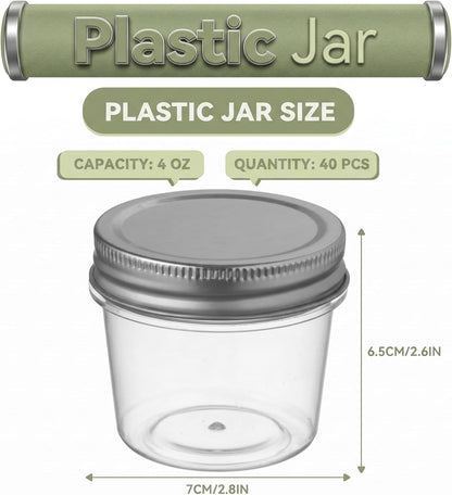 novelinks 4 oz Small Plastic Jars with Lids, 40 Pack Mini Plastic Mason Jars with Lids 4oz, Craft Storage Containers & Canning Jars & Small Spice Jars for Kitchen Organization (40 Pack,Black)