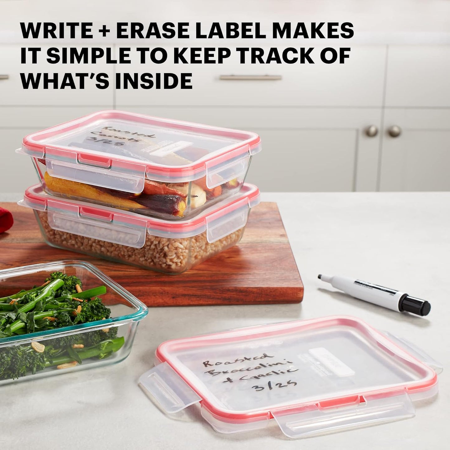 Pyrex Freshlock (4-Pack) Mixed Sized Glass Food Storage Containers Set, Airtight & Leakproof Plastic Locking Lids BPA-Free, Meal Prep Containers Set, Freezer Dishwasher Microwave Safe