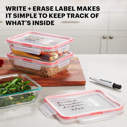 Pyrex Freshlock (4-Pack) Mixed Sized Glass Food Storage Containers Set, Airtight & Leakproof Plastic Locking Lids BPA-Free, Meal Prep Containers Set, Freezer Dishwasher Microwave Safe