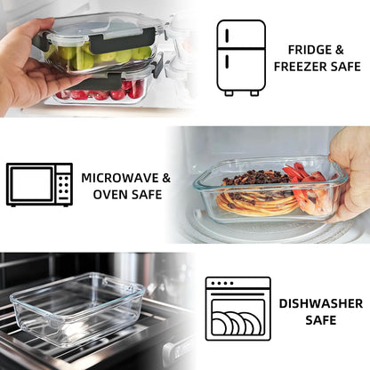10 Pack 22 oz Glass Meal Prep Containers, Food Storage Containers with Lids, Airtight Leakproof Lunch Containers for Kitchen, Freezer, Microwave, Dishwasher Safe (Grey)