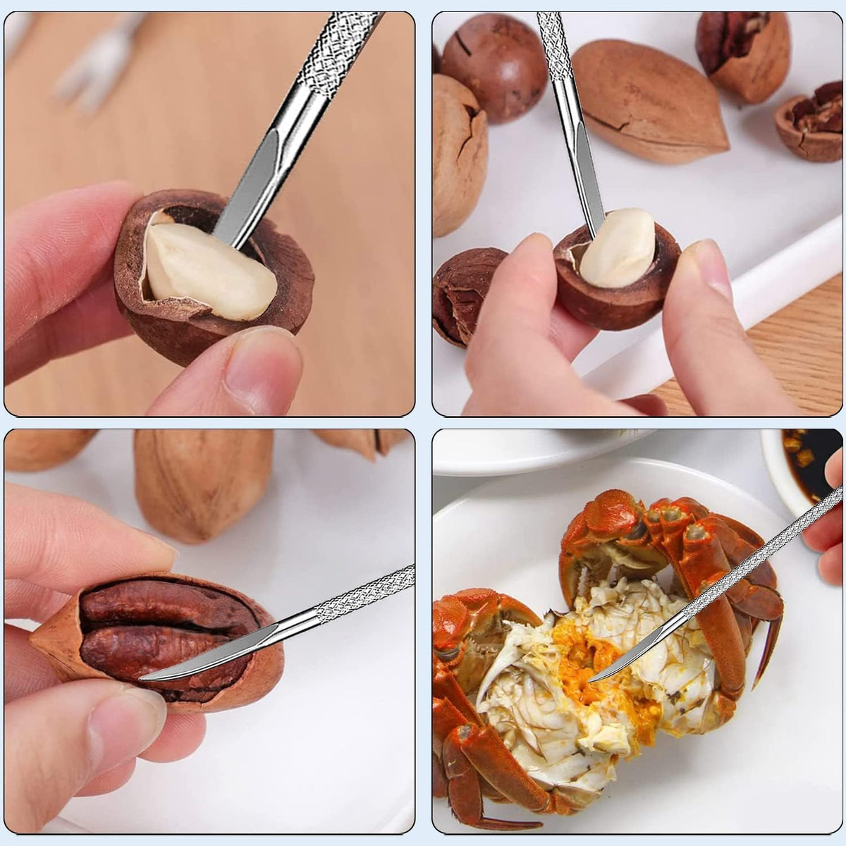 Nut Cracker 2Pcs and 4 Picks,Stainless Steel Nut Cracker Tool Set for Seafood Crackers Walnut(Silvery).