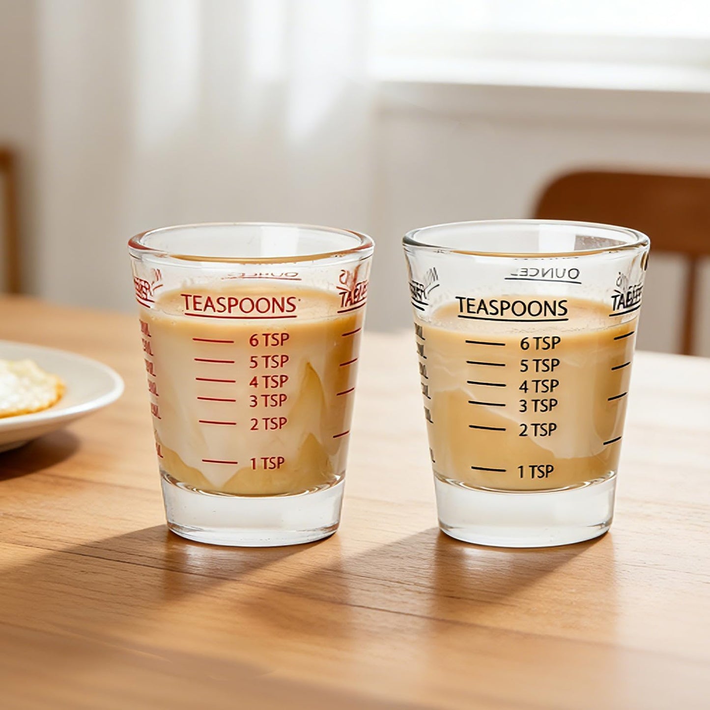 GLASKEY Shot Glasses Measuring Cup Set - 2 Pack Espresso Shot Glasses with Precise Measurement Marks,Heavy Duty Glass,Dishwasher Safe,Perfect for Coffee,Cocktails and Kitchen Use (Black & Red)