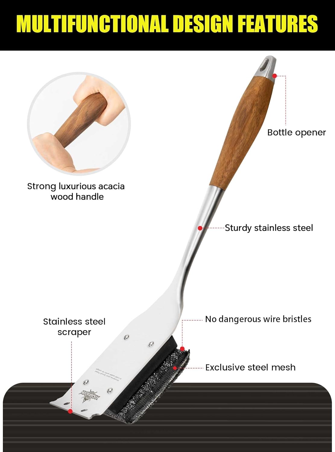 XUDAKAIXIN Bristle-Free Grill Brush with Replacement Head. Ultra Safe & Efficient Cleaner for Cast Iron and Stainless Steel Outdoor Grills.Gifts for Men/Dad