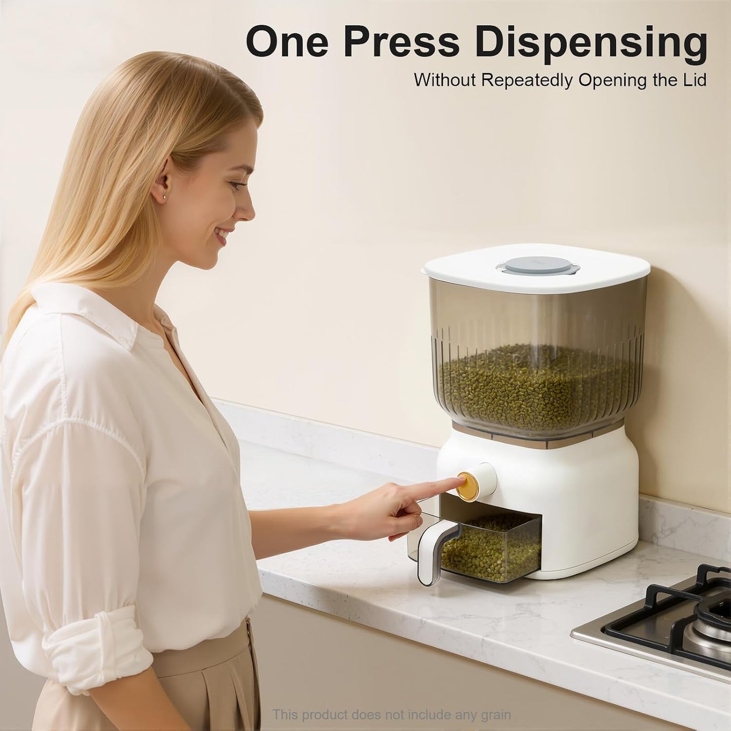 Rice Dispenser, 6kg/13.23 lbs Large Grain Storage Container Sealed Moisture Proof with Cup, Time Scale, Top Box, Kitchen Pantry Household Cereal Dispenser Bucket for Rice Beans Grains Dry Food