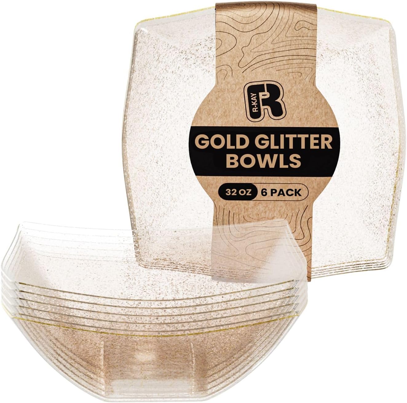 R-kay 6 Pack Square Plastic Serving Bowls - Clear Plastic bowls 16 Oz - Disposable Serving Bowls Heavy Duty For Weddings Catering And Birthday parties