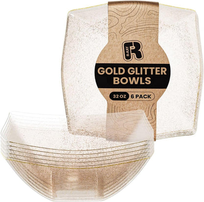 R-kay 6 Pack Square Plastic Serving Bowls - Clear Plastic bowls 16 Oz - Disposable Serving Bowls Heavy Duty For Weddings Catering And Birthday parties