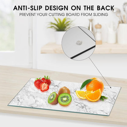 JAMBALAY Tempered Glass Cutting Boards for Kitchen, 16"x12" Clear Glass Cutting Board Set, 2Pcs Chopping Board with Rubber Non Slip Feet, Heat Resistant, Shatter Resistant, Dishwasher Safe