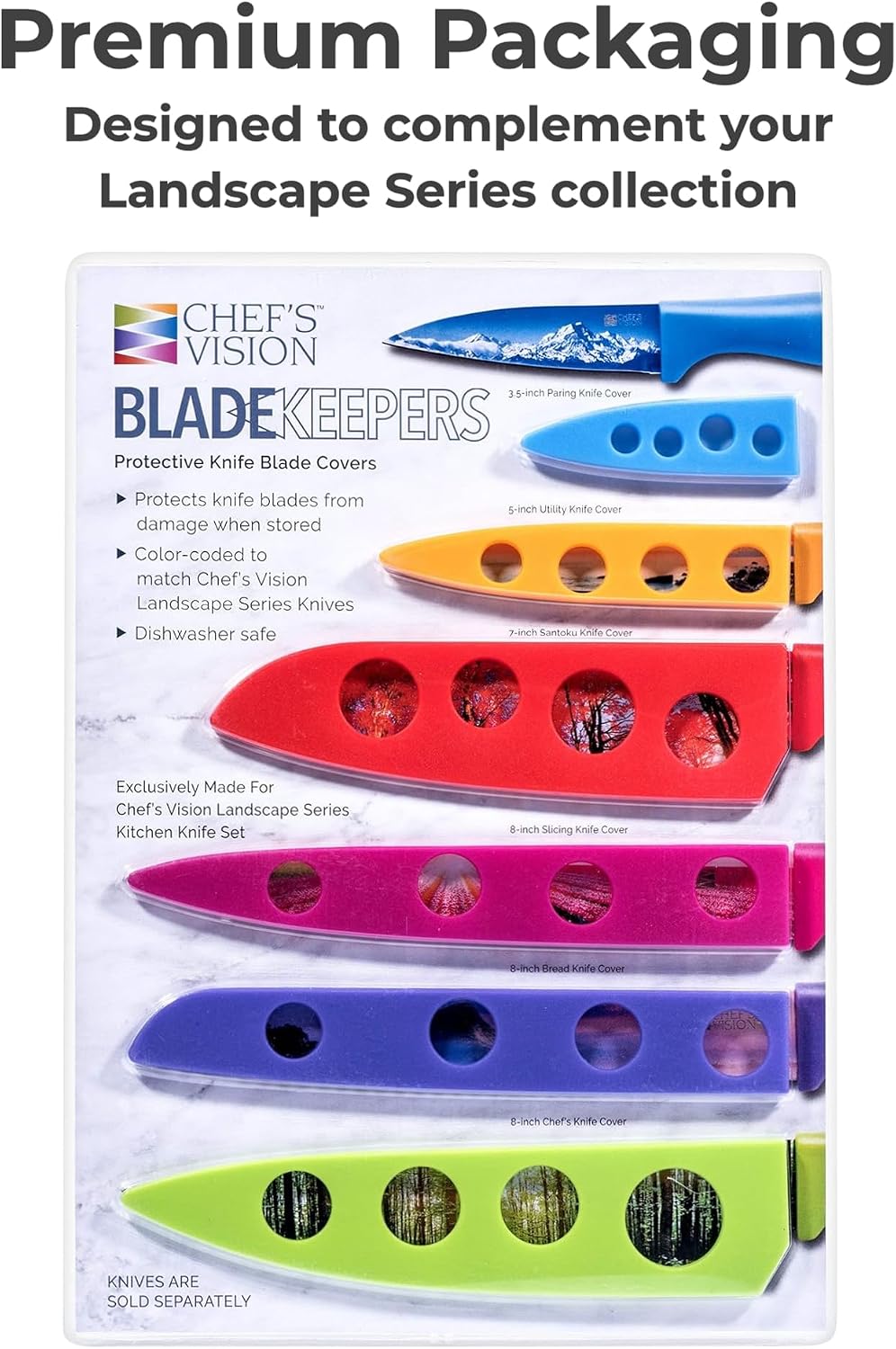 CHEF'S VISION Landscape BladeKeepers, 6 Color-Matched Knife Blade Covers