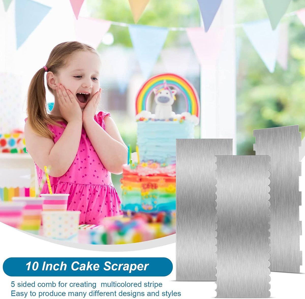 Patelai 3 Pcs Stainless Steel Cake Scraper, Double Pattern Edges