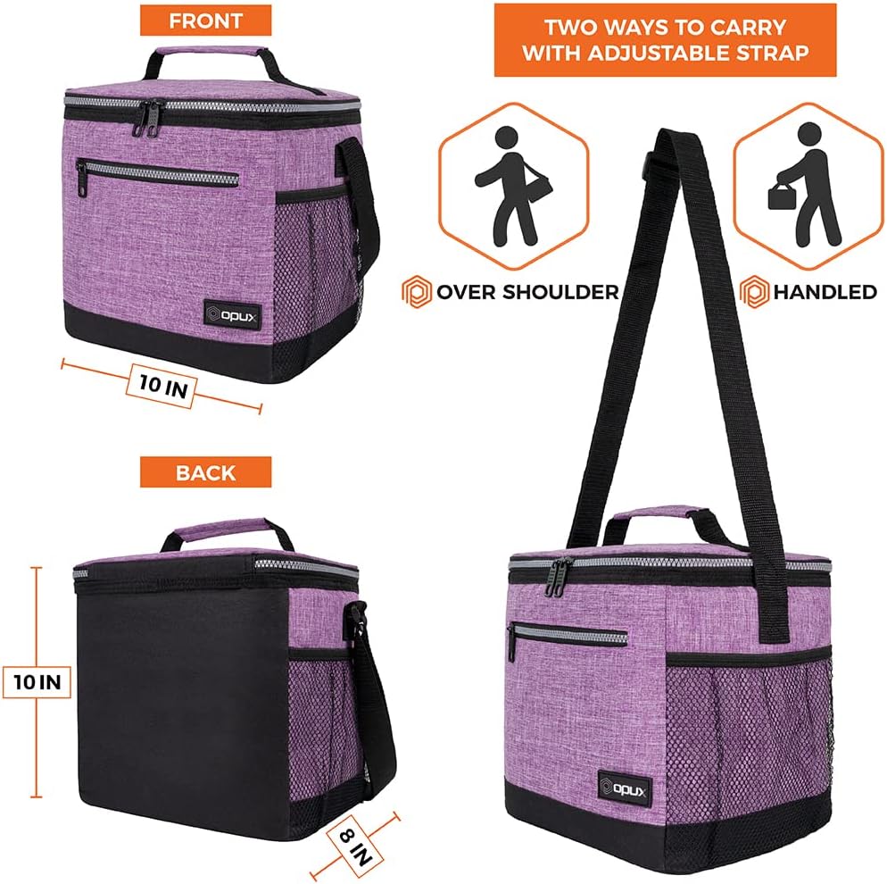 opux Insulated Lunch Box Men Women, Lunch Bag for Work School, Leakproof Soft Cooler Tote Adult, Large Lunch Pail Kids Boys Girls, Picnic Beach Food Bag with Shoulder Strap, Purple Floral