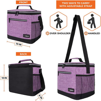 opux Insulated Lunch Box Men Women, Lunch Bag for Work School, Leakproof Soft Cooler Tote Adult, Large Lunch Pail Kids Boys Girls, Picnic Beach Food Bag with Shoulder Strap, Purple Floral