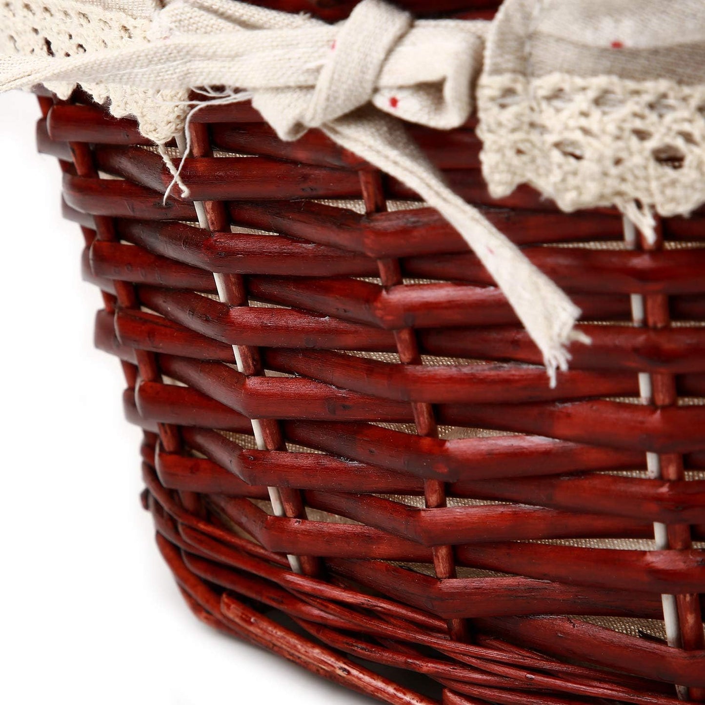 KINJOEK 2 Packs Wicker Woven Basket, 13" x 9" x 4.8" Multipurpose Natural Willow Basket with Handle Premium Linen Cotton Cloth Lining for Storage and Decoration, Natural