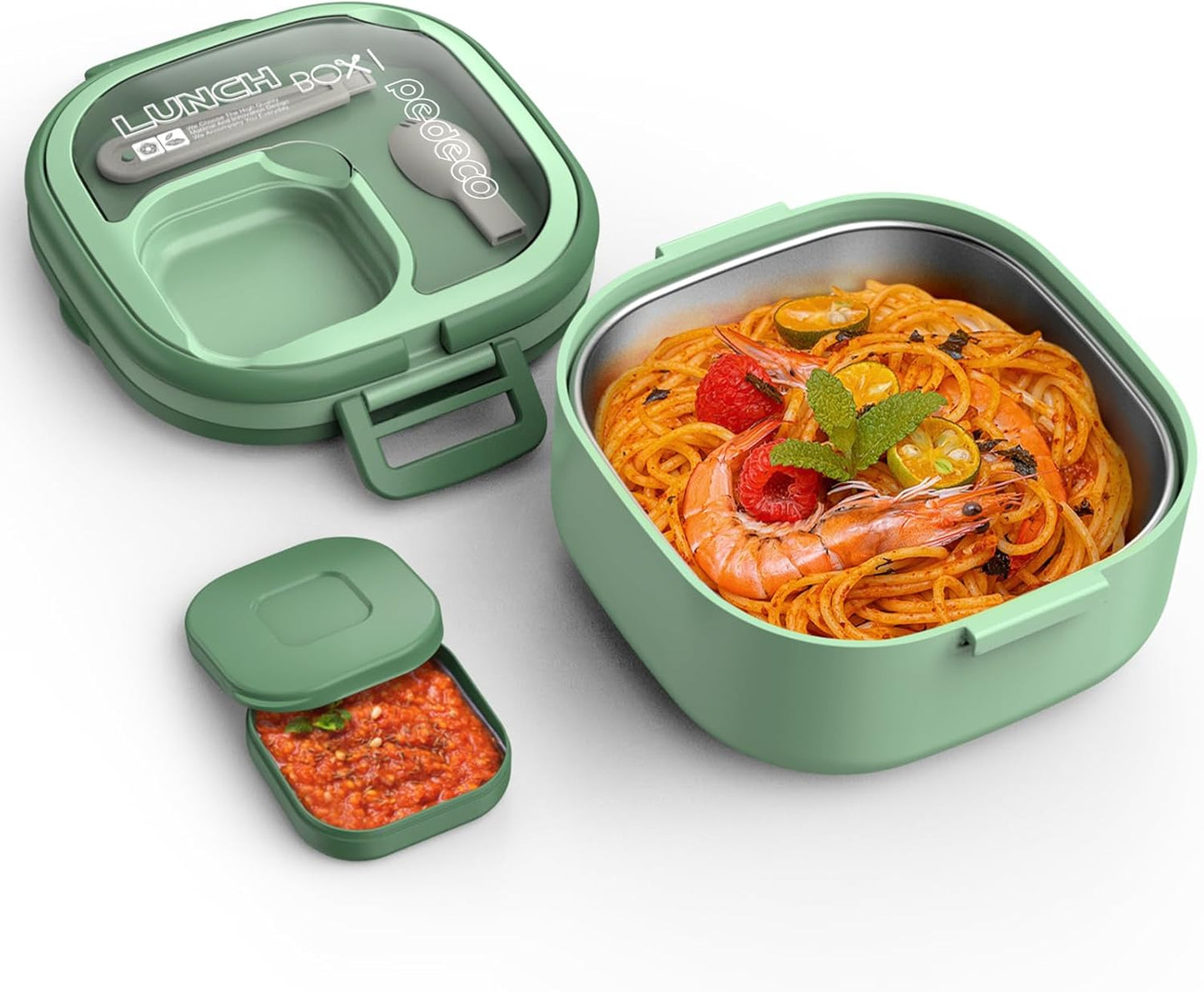 PEDECO Stackable Stainless Steel Bento Box with Insulated bag,Adult & Kids Luch Box,Leak-Proof,1-Tier Bento box,Lunch Box With Portable Sauce Pod and Cutlery-for Teens/Toddler,Dishwasher Safe,Blue
