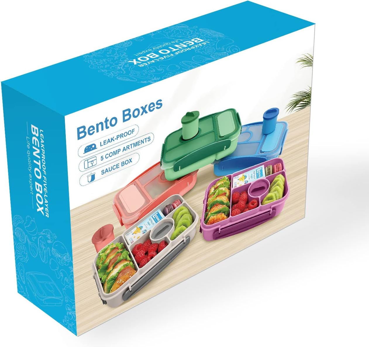 Lunch Box Kids,Bento Box Adult,Lunch Containers for Adults/Kids/Toddler,5 Compartments Bento Lunch Box with Sauce Vontainers,Microwave & Dishwasher & Freezer Safe(Purple)