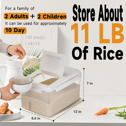 LivLab Mker Rice Storage Container 20 lbs & 10 lbs - 15 lbs & 7.5 lbs Flour Dispenser with Wheel & Measuring Cup, Kitchen Prganizers for Dry Food Storage Container, White